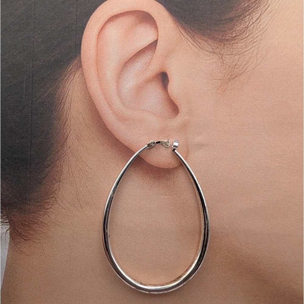 Vintage Boma 925 Sterling Silver Elongated Teardrop Hoop Earrings Latchback 7.5g